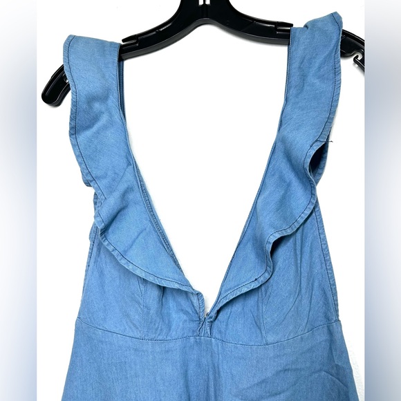 Motel Kasmara Chambray Babydoll Flare Ruffle Mini Dress - Picture 3 of 7